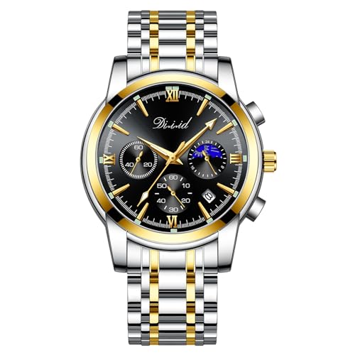 DIZIZID 腕時計 メンズ クオーツクロノグラフウオッチ 人気 ビジネス 腕時計 おしゃれ 多機能時計 ステンレス 3気圧防水 日付 蓄光 クロノグラフ うでどけい watch for men 男性 ギフト プレゼント 就活 (ゴールドブラック)